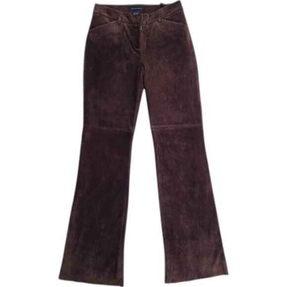 Moda International chocolate brown suede leather flares bell-bottom pants size 4 - Picture 1 of 4